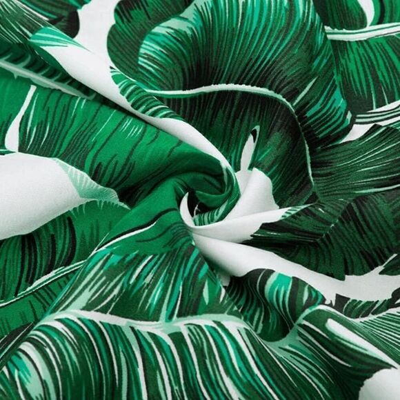 🌴 Pinup Retro 1950s Swing Rockabilly Green Palm Leaves Print Dress SIZE L NEW - Picture 9 of 14